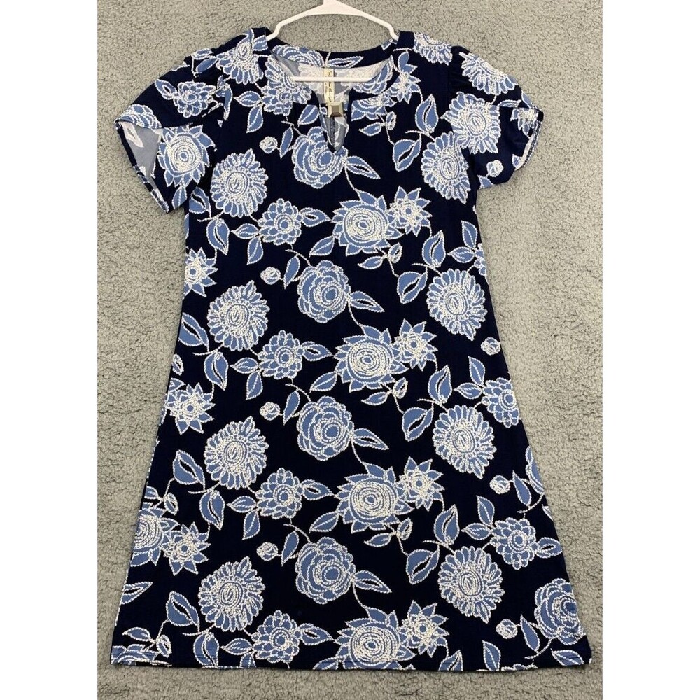 PerSeption Concept Blue Floral Cap Sleeve Midi Dress Polyester Spandex Stretch M